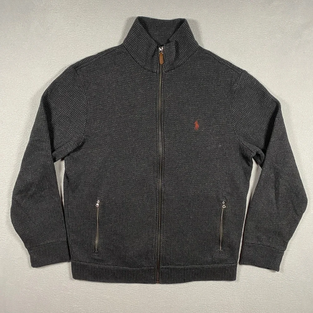 Vintage Polo Ralph Lauren Full Zip Sweater Mens Medium Charcoal Gray